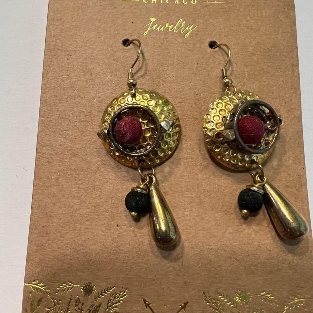 Shiraleah Drop Earrings Womens OS Gold New Boho Mixed Media Hammered Dangle